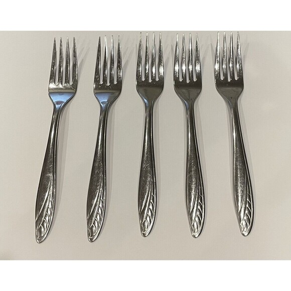 Majesco Stainless Steel Forks 6 7/8" Salad Set of 5 Vintage MCM MJS3 Pattern - Picture 2 of 10